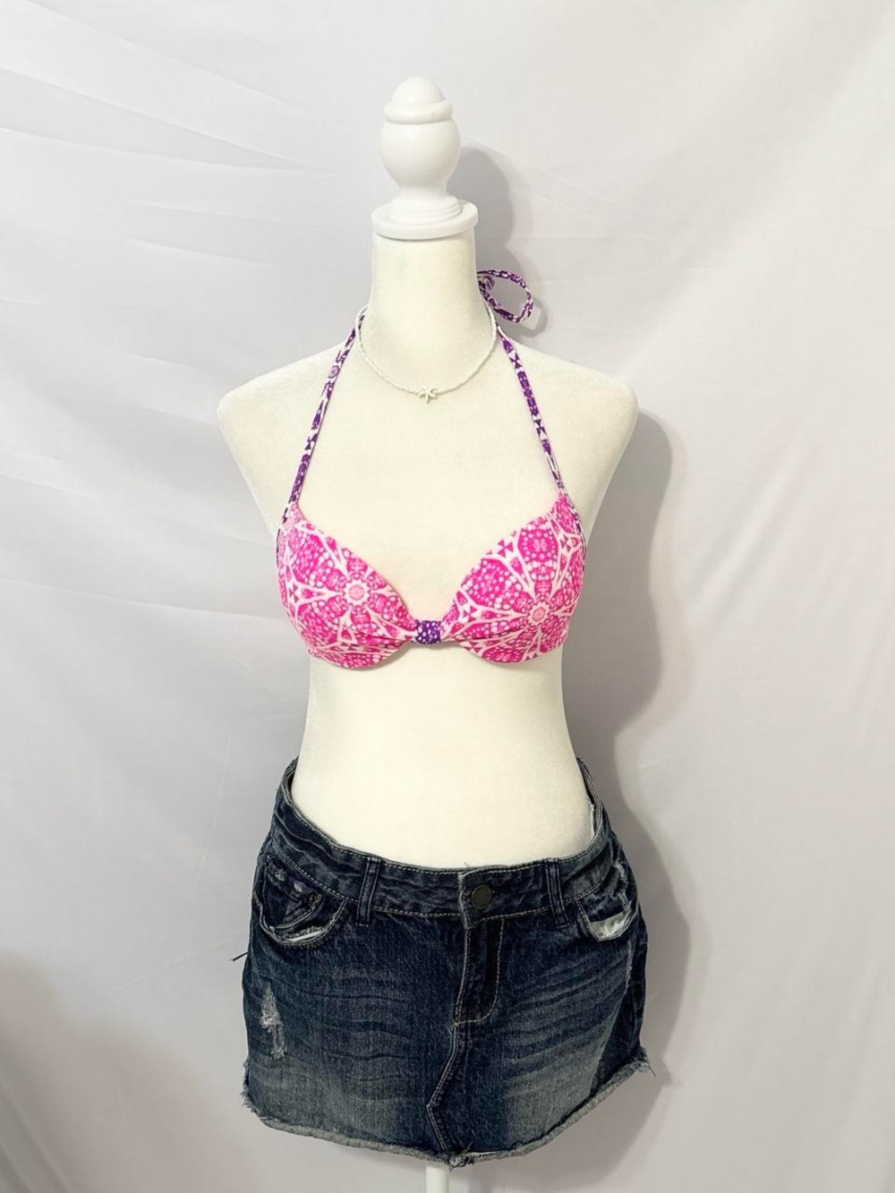 Tropical Pink and Purple Victoria’s Secret PINK Halter Push Up Bikini Top